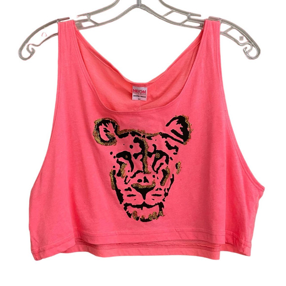 American Apparel Tops - American Apparel NWT Neon Pink Glitter Lion Crop Tank Women's OS One Size